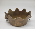 Vintage Solid Brass Scalloped Cache Pot Planter w/Lion head Handles Oval Bowl 8