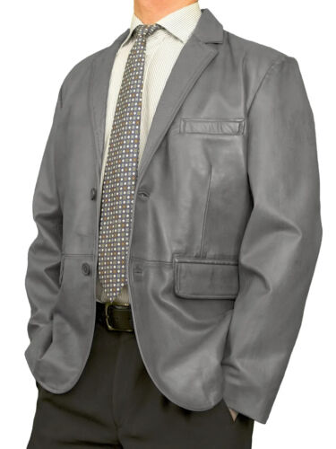 Men's Gray Genuine Lambskin Leather Blazer Mens Gray Leather Blazer Coat NFS-065