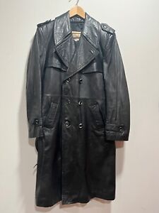 Vintage 80s 90s Y2K Saxony Black Leather Trench Coat Jacket Mens Womens Size 40