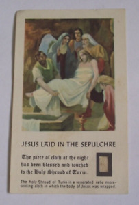 Vtg Jesus laid in Sepulchre relic card cloth touched to the Holy Shroud of Turin