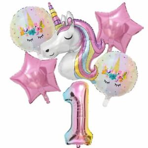 Unicorn Rainbow Balloon Number Foil Kids Party Theme Birthday Decorations Baby