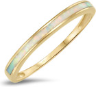 Yellow Gold White Opal Inlay Band Ring