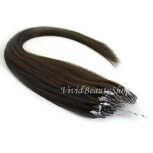 25 Micro Loop Ring Beads I Tip Indian Remy Human Hair Extensions Dark Brown #2