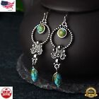 Elegant Boho Drop Earrings Women 925 Silver Plated Blue Jewelry a pair Simulated
