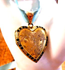 Victorian Gold-Filled Engraved Heart Locket Pendant, Rock Crystals, H.F.B. Co.