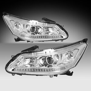 For 2013 2014 2015 Honda Accord Sedan Chrome Clear w/o LED DRL Headlights Pair