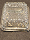 Vintage Covered Individual Butter/Condiment Dish Clear Glass Starburst Pattern