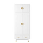 Tall Wardrobe Armoire Closet Cabinet With 2 Drawer & Hanging Rod Bedroom Storage