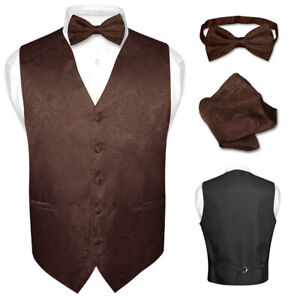 Men's Dress VEST Bow Tie Hankie Set PAISLEY Design for Suit Tuxedo BowTie Hanky