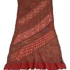 Sanskriti Vintage Long Dark Red Pure Woolen Shawl Handmade Ari Work Scarf Stole