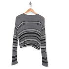 Abound Womens Long Sleeve Lightweight Ribbed Cropped Sweater In Black Stripe 2XS