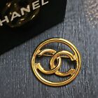CHANEL Gold Plated CC Logos Round Vintage Pin Brooch #406c Rise-on
