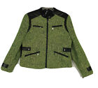 Berek Tweed Moto Jacket Women's Neon Green Full Zip Zip Sleeve L Lined Pockets