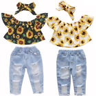 Toddler Baby Girls Tops T-shirt+Ripped Jeans Pants Kids Casual Clothes Outfits