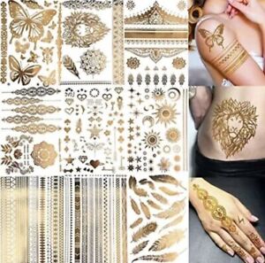 Bilizar 9 Sheets 110+ Designs Flash Gold Temporary Tattoos Metallic For Women