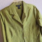 Solid Green Raw Silk Shirt Top Blouse 1X Designer Anne Carson 3/4 Sleeve Stitchi
