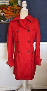 Trina Turk Designer Double Breasted Button Red Trench Coat Sz 6 Small S