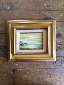 New ListingSigned Orig Painting Oil On Board Beach Seascape Vintage Framed Small 5x7 Mexico