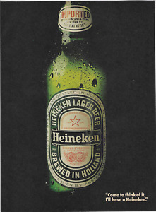 Print Ad Heineken Lager Beer Bottle Imported Brewed in Holland Full Page 1983