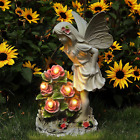 Garden Figurines Angel Garden Statue Outdoor Decor, Solar Powered Resin Sculptur