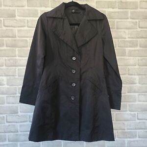 Ambition Black Trench Rain Coat Button Front Size Womens Small