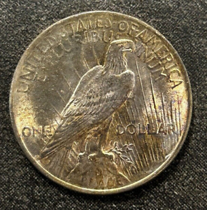 1922 $1 Silver Peace Dollar BU++ Luster Rainbow 🌈 Rose Gold Rev Toning 418B