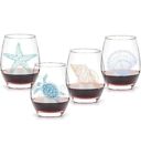Ocean Themed Stemless Wine Glasses, Set of 4 Seashore Glassware - Sea Turtle,...