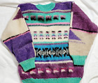 Wool Pullover Sweater size Medium? No Label 80's Funky Colors 100% Wool