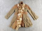 Radzoli Women's Vintage Jacket XL Beige Wool Button Fox Fur Trim