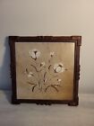 Tile Trivet with Brown and Tan Flowers Framed in Wood MADE IN ITALY