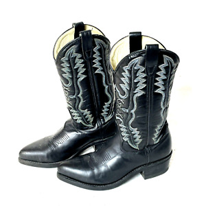 Double H Men's Cowboy Boots Sz 8 Black Leather Steel Toe Dress Western 07465064