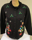 Berek Women's Black Embroidered Christmas Sweater Holiday Size M, fuzzy collar