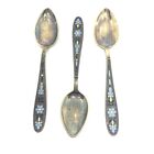 LOT OF 3 Vintage Soviet Coffee Spoons - 875 Silver, Gold Washed & Enamel