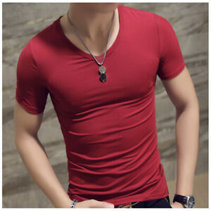Summer Men T-shirts Solid Color Slim Fit Short Sleeve T Shirt Mens Tops TShirt