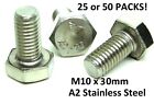 25 or 50! M10 x 30mm Stainless Steel Hex Cap Bolt Coarse 1.50 DIN 933 A2 18-8 NH