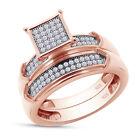 1/3ct Moissanite Square Frame His & Her Trio Ring Set 14K Rose Gold Plated
