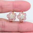 2 Ct Oval Lab Created Pink Sapphire Flower Stud Earrings 14k Yellow Gold Plated