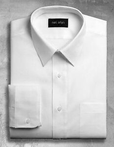 NWT. Size XS - 5XL. White Men's Lay-Down Collar Dress Shirt.