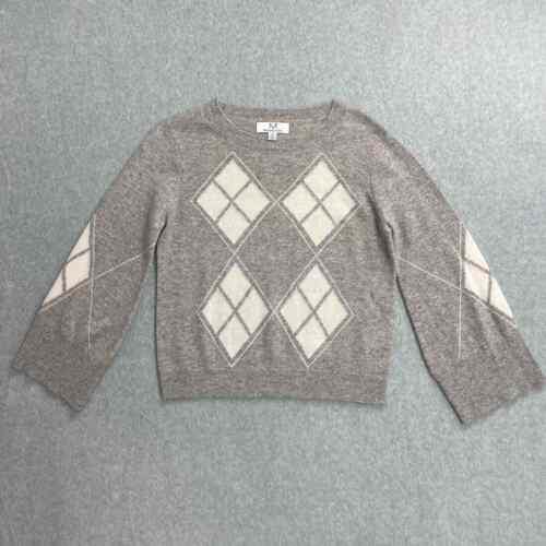 Magaschoni Cashmere Sweater Womens Small Gray Argyle Diamond Long Sleeve