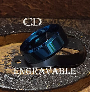 Personalized Men's Blue Promise Ring - Engraved Guys Promise Ring - Beveled