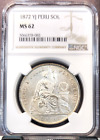 1872 YJ PERU SILVER 1 SOL SEATED LIBERTY NGC MS 62 BEAUTIFUL LUSTER GREAT COIN