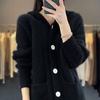 Thick Hooded Cashmere Wool Cardigan Autumn Loose Jacket Knitted Sweater Women