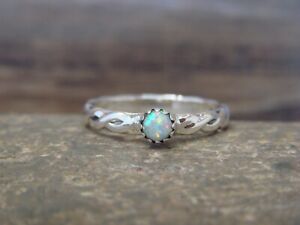 Navajo Indian Sterling Silver Round Opal Ring by Lonjose - Size 5.5