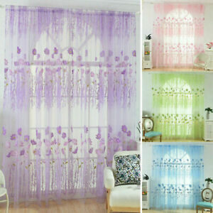 Window Screening Yarn Curtains Floral Tulle Drape Home Living Room Bedroom Decor