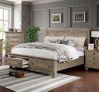 Transitional Bedroom Queen Size Bed 1pc Gray Solid wood Storage Footboard Sleigh
