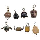 Sterling Silver Natural Stone Pendants Lot 7 Pieces Jasper Onyx Amethyst Amber