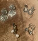 925 Sterling Silver Pearls Cameo Ball  4-Pair Pierced Dangle Earrings Lot