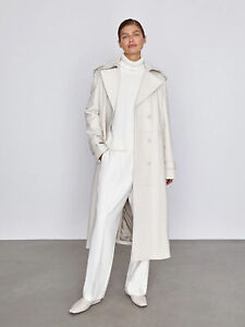 Women's Genuine Leather Long Coat Real Lambskin Stylish White Belted Trench Coat