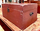 ANTIQUE NEW ENGLAND FOLK ART RED PAINTED WOOD PRIMITIVE CHEST TRUNK DATED 1853