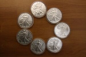 American Eagle Silver Dollars - 2018 to 2024 - Uncirculated - (Lot of 7 Coins)